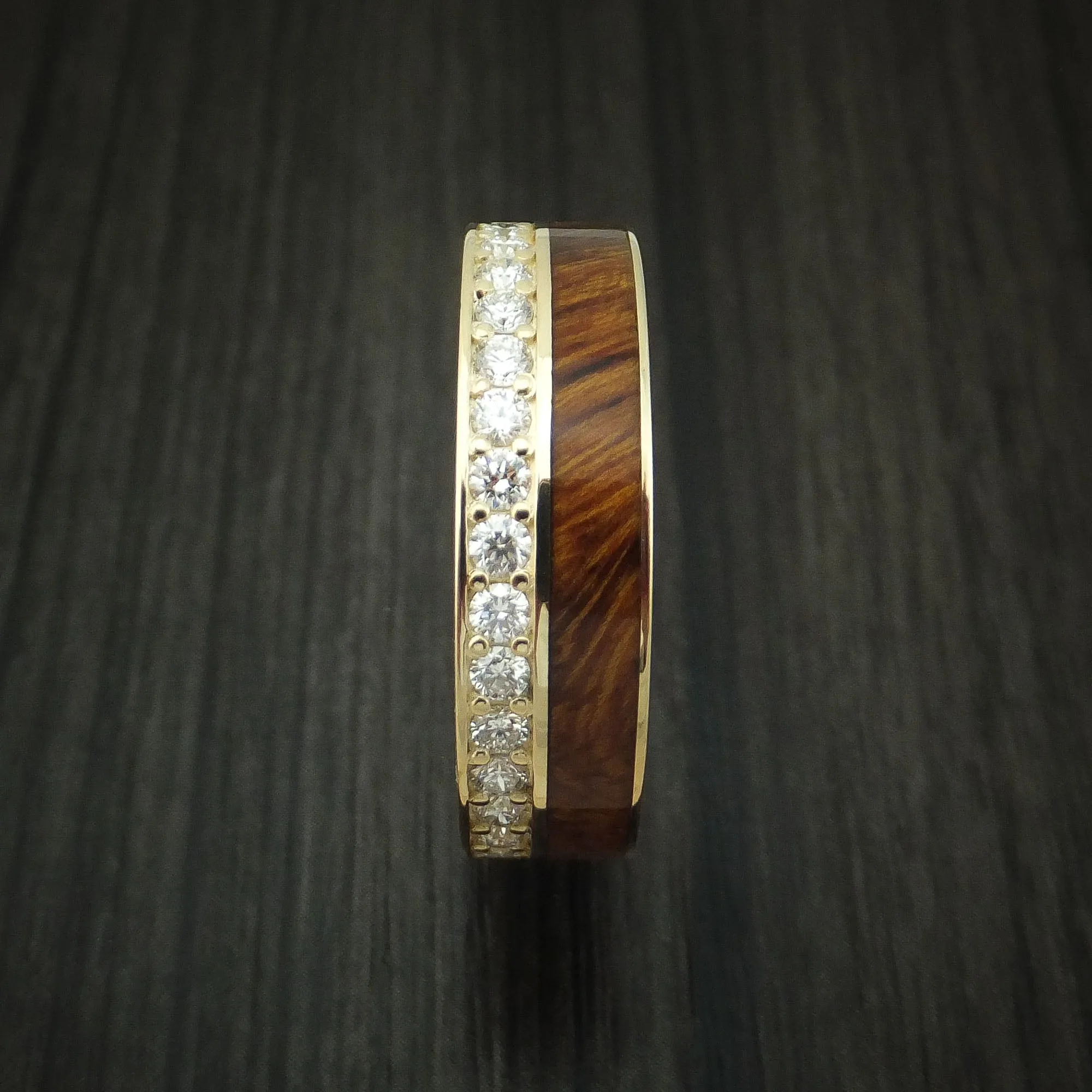 14K Yellow Gold Eternity Diamond Band with Desert Ironwood Burl Inlay Custom Made Ring