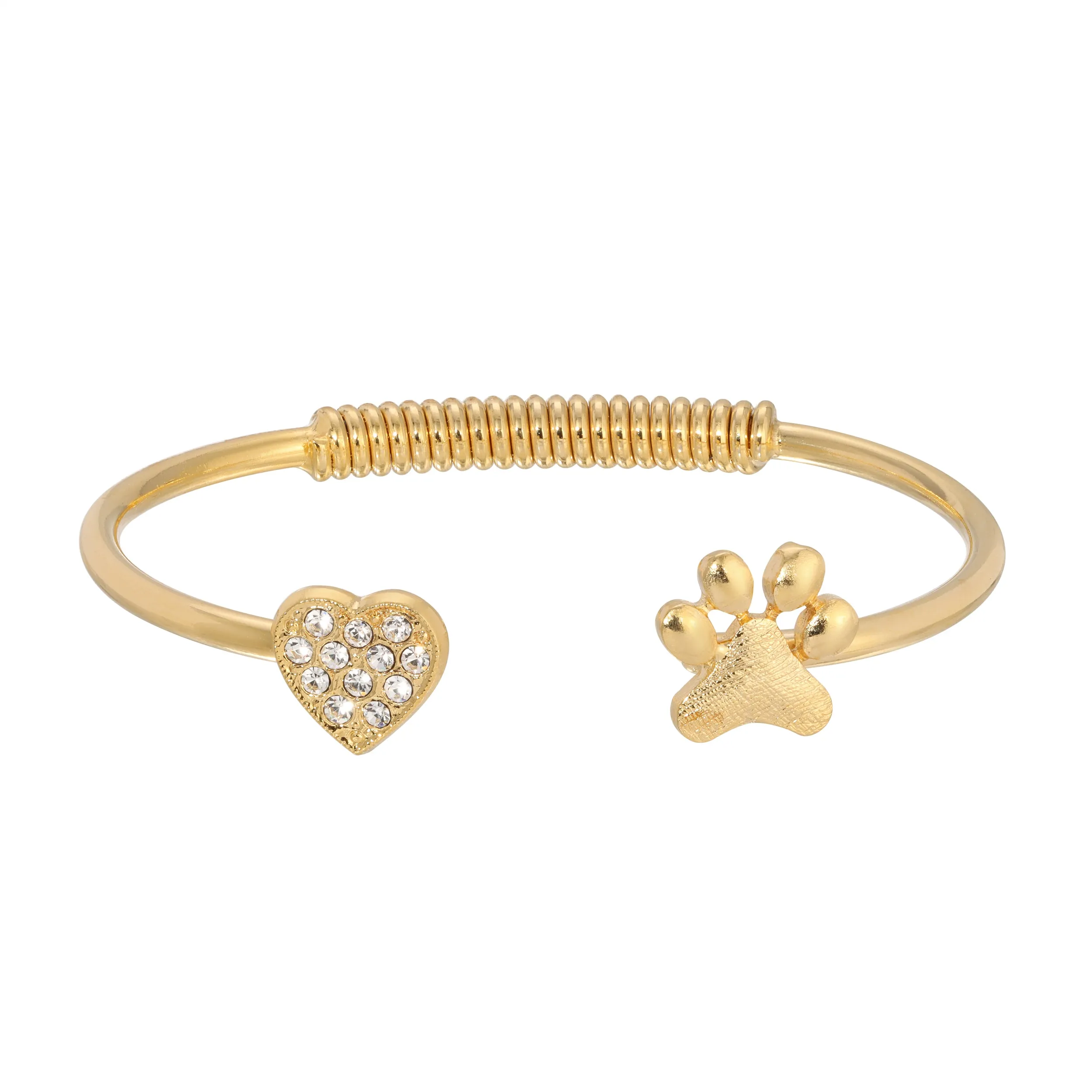 1928 Jewelry Crystal Heart And Paw Spring Cuff Bracelet