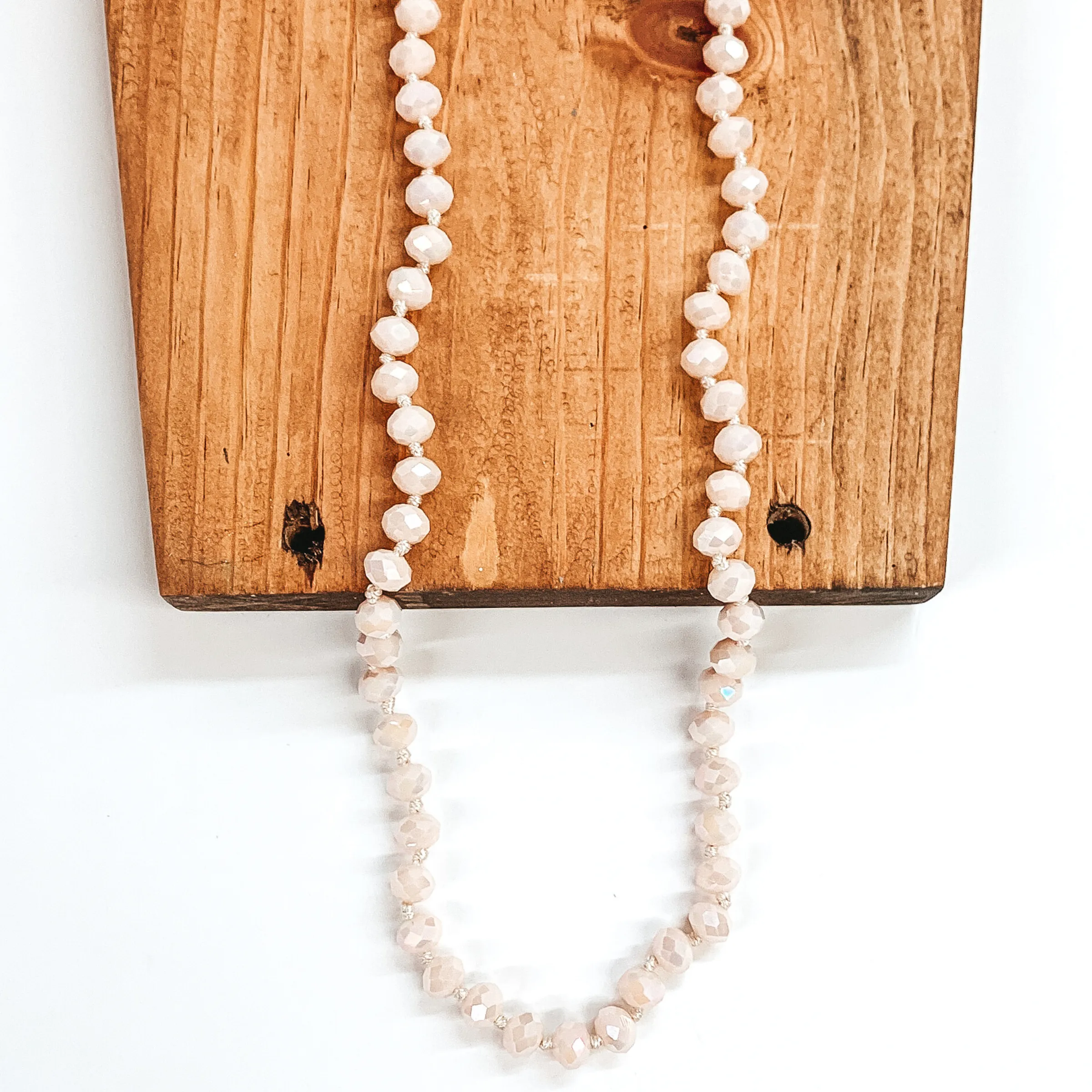 36 Inch 8mm Crystal Strand Necklace in Pale Pink