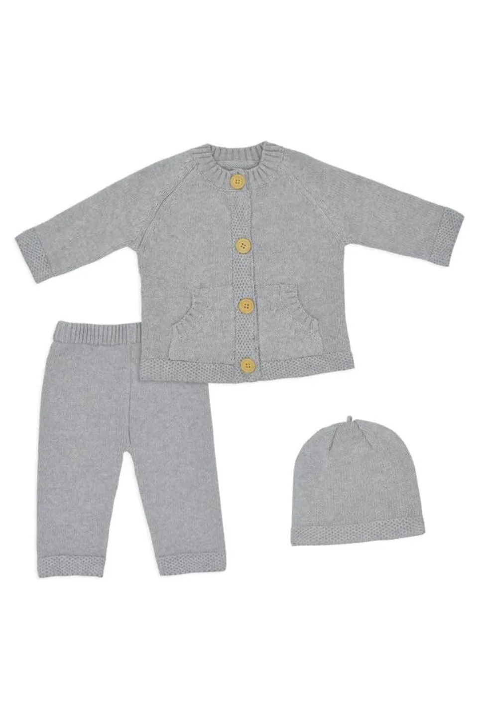 3pc 3 Button Cardigan Set Grey Marle