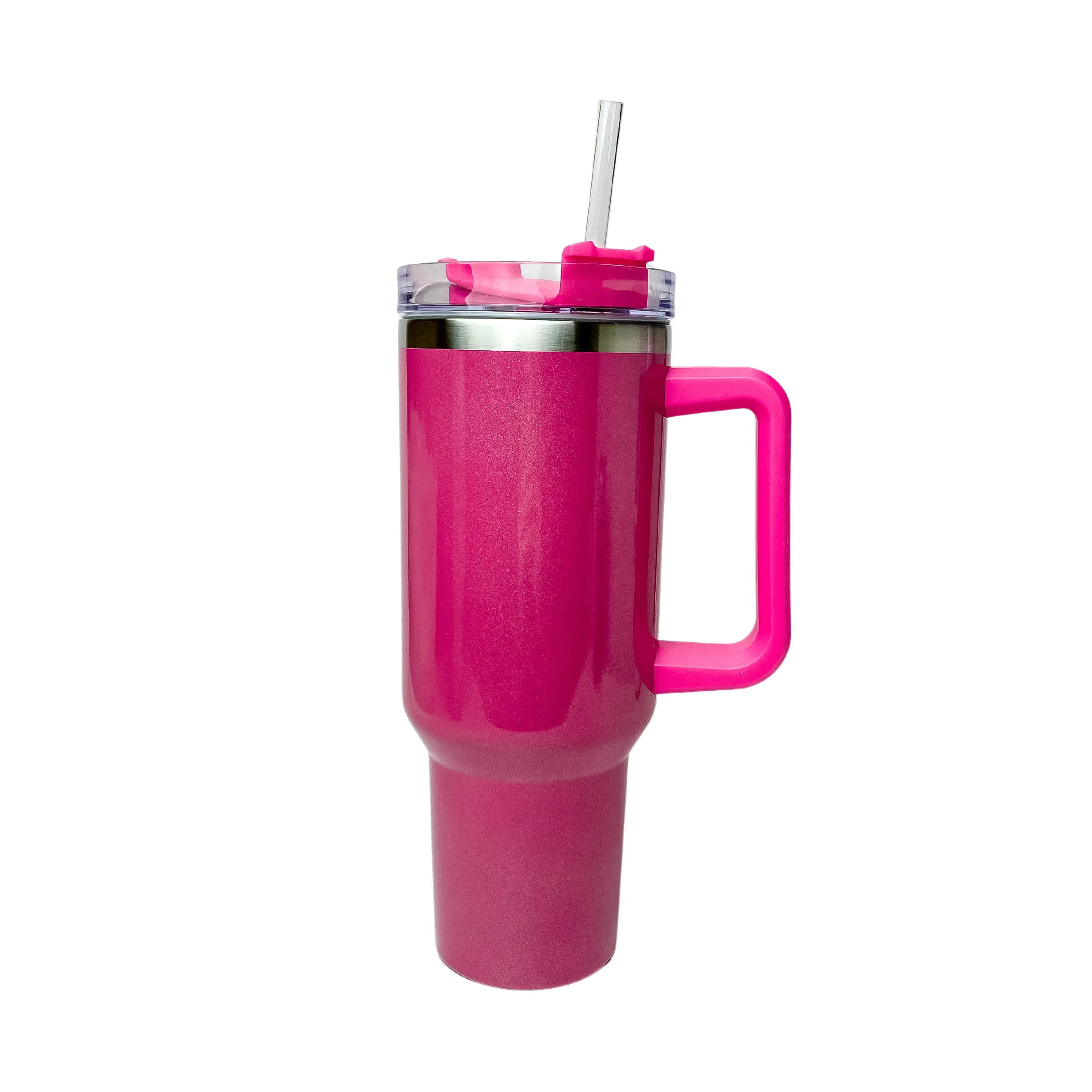 40 oz Shimmer Tumbler with Handle in Hot Pink