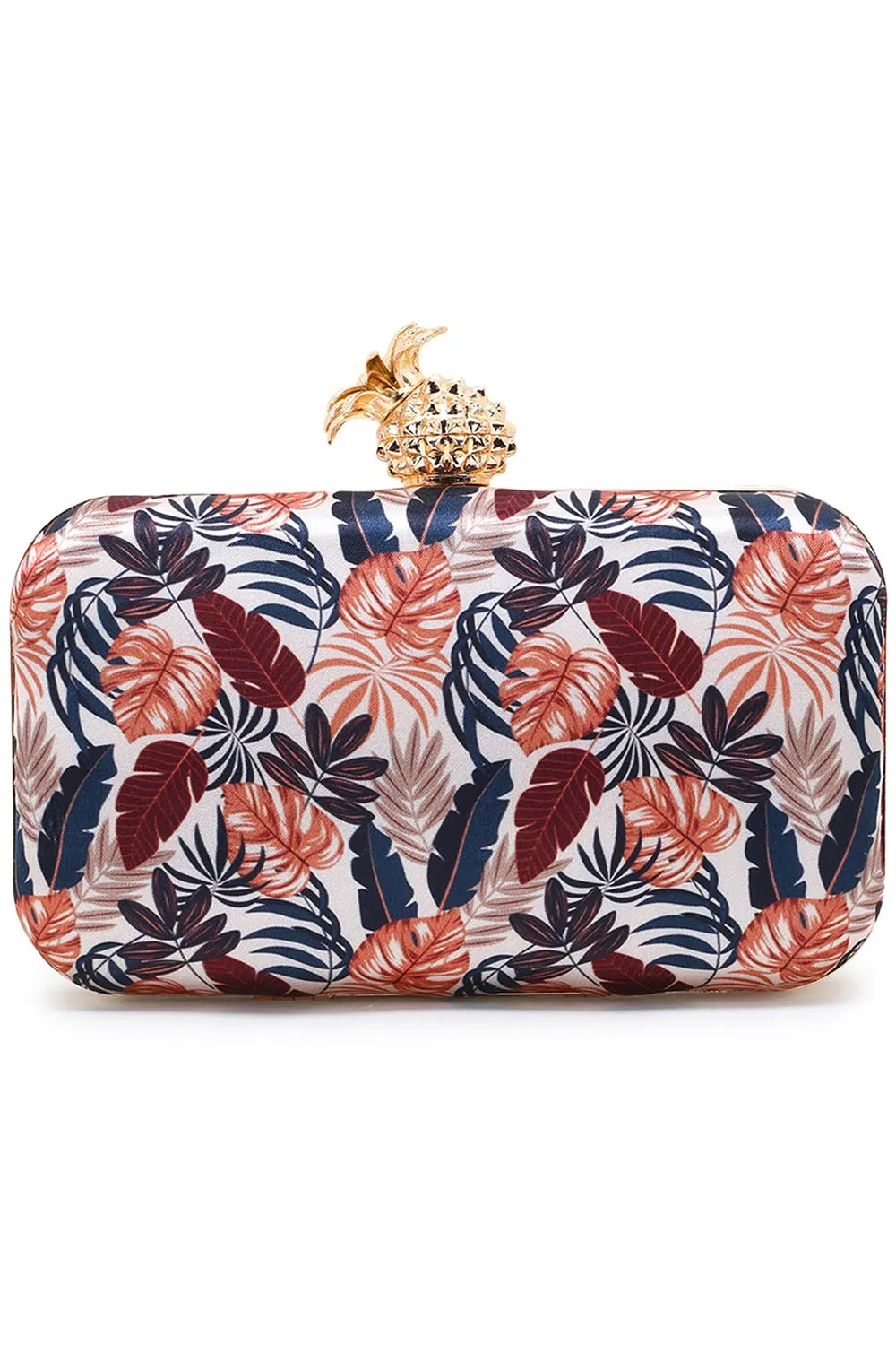 Adorn Cream & Multi Printed Satin Botanical Embroidered Clutch