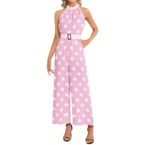 All Stars in Pink Halter Neck Buckle Belted Jumpsuit