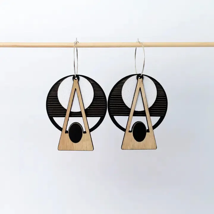 Architectural Leather & Birch Earrings