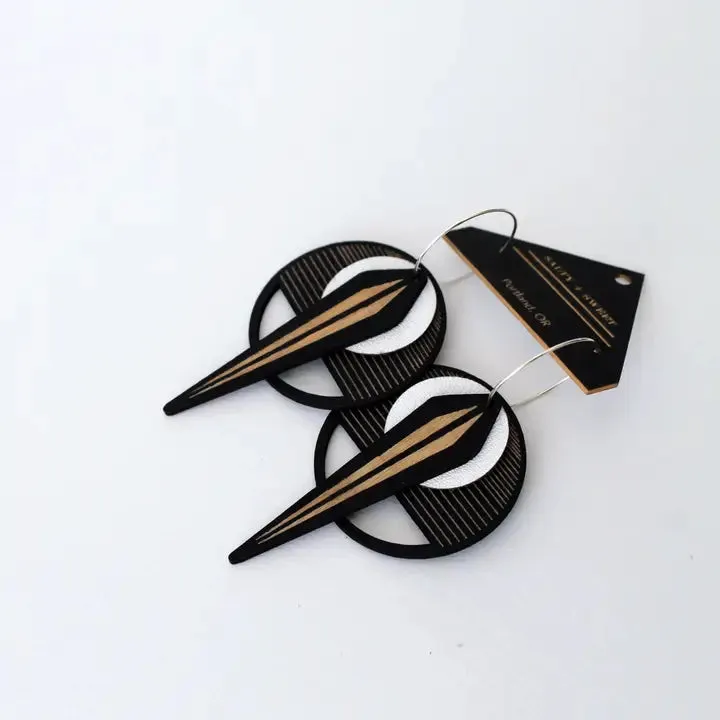 Architectural Leather & Birch Earrings