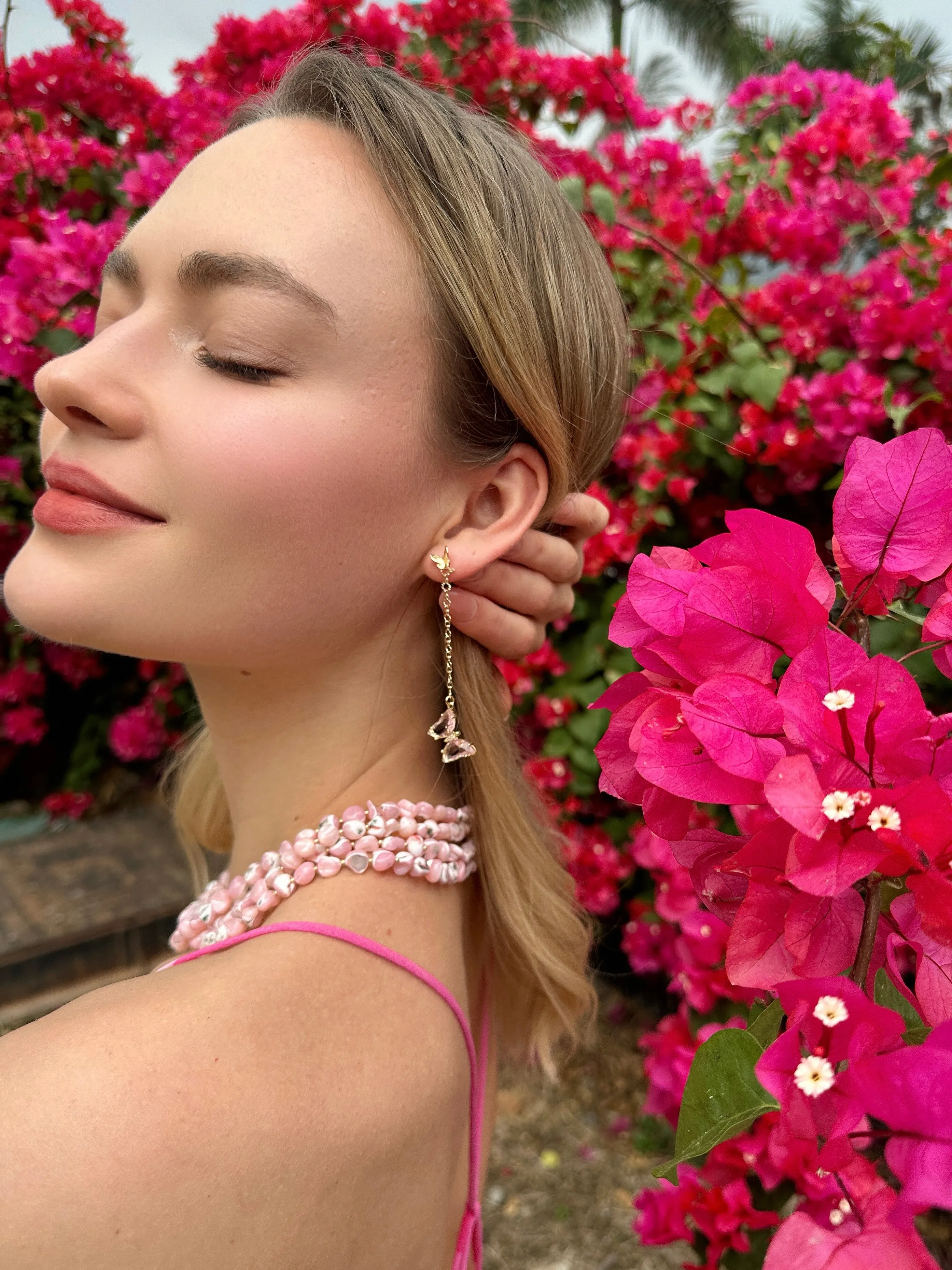 Asymmetric Pink Crystal Butterfly Earrings LE001