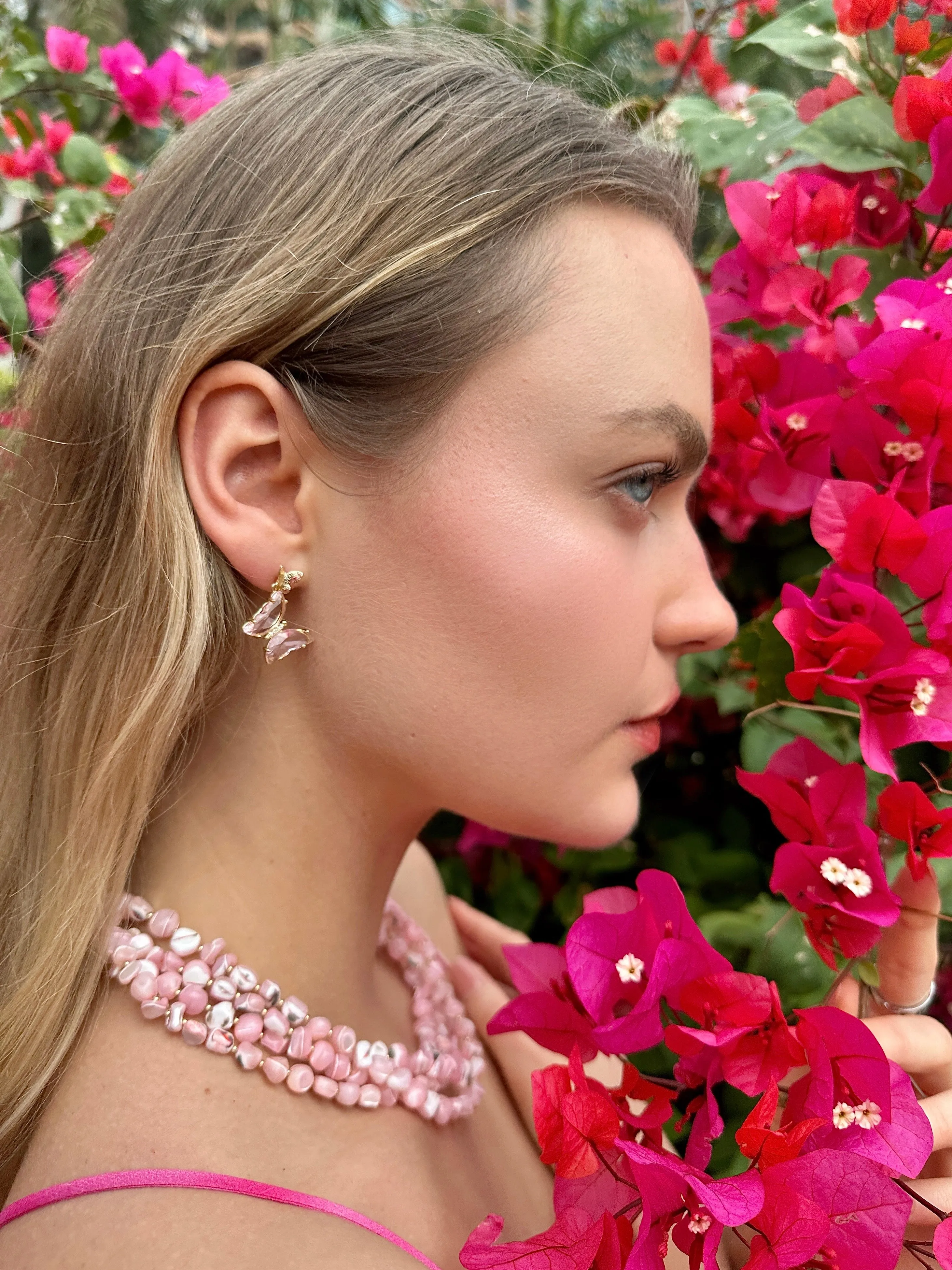 Asymmetric Pink Crystal Butterfly Earrings LE001