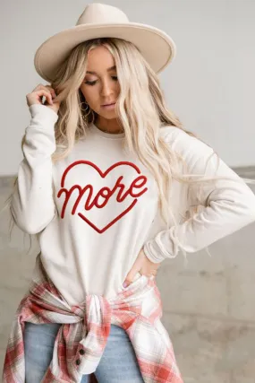 Beige More Heart Shaped Embroidered Pullover Sweatshirt