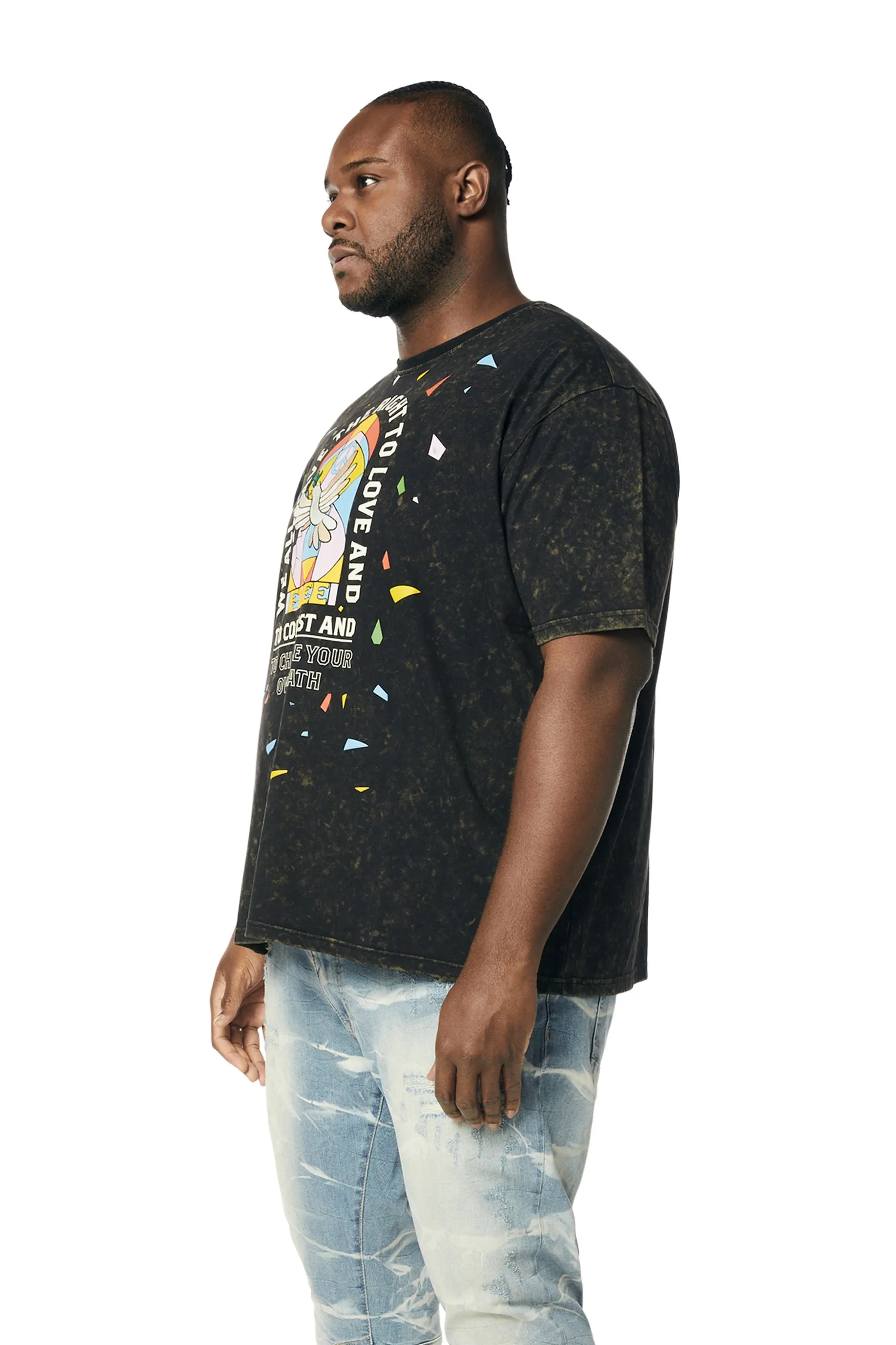 Big and Tall - Embroidered Patched & Graphic Printed T-Shirt - Black