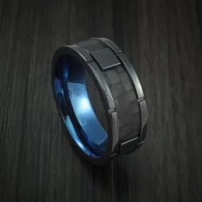 Black Zirconium and Carbon Fiber Weave Pattern Men's Ring with Anodized Interior Custom Made