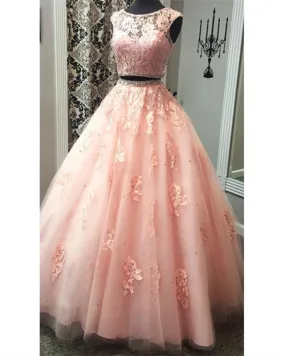 Blush Pink Lace Ball Gowns Quinceanera Dresses Two Piece