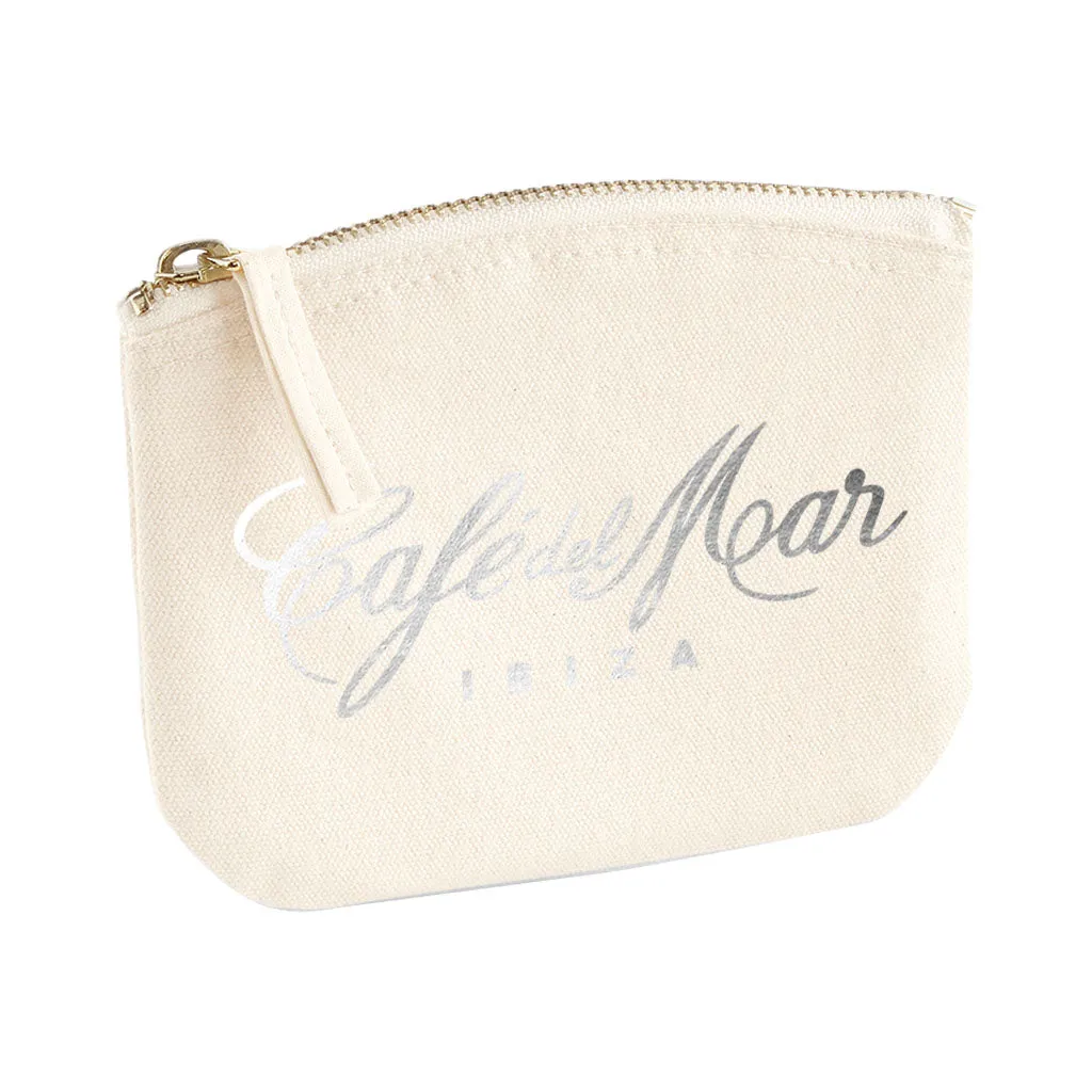 Café del Mar Ibiza Bold Silver Logo Organic Cotton Canvas Zip Purse