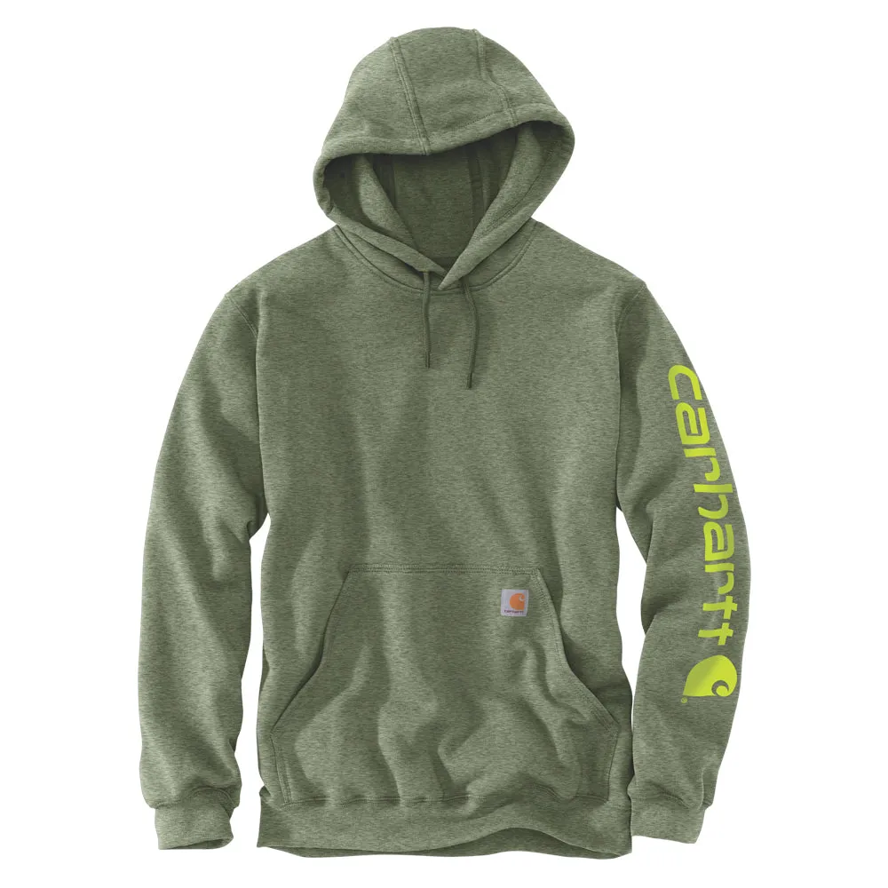 Carhartt Men's Signature Logo Hooded Pullover Sweatshirt_Olive Heather