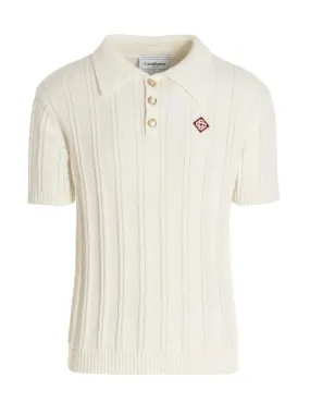 CASABLANCA logo-embroidered Bouclé Polo Shirt White