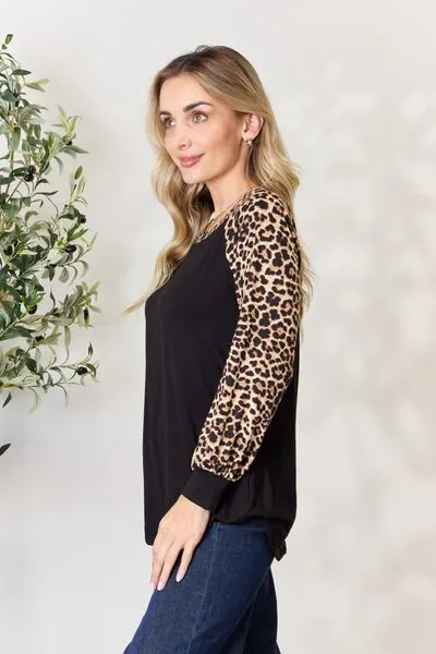 Celeste Full Size Leopard Round Neck Long Sleeve T-Shirt