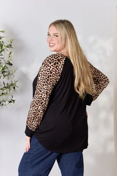 Celeste Full Size Leopard Round Neck Long Sleeve T-Shirt