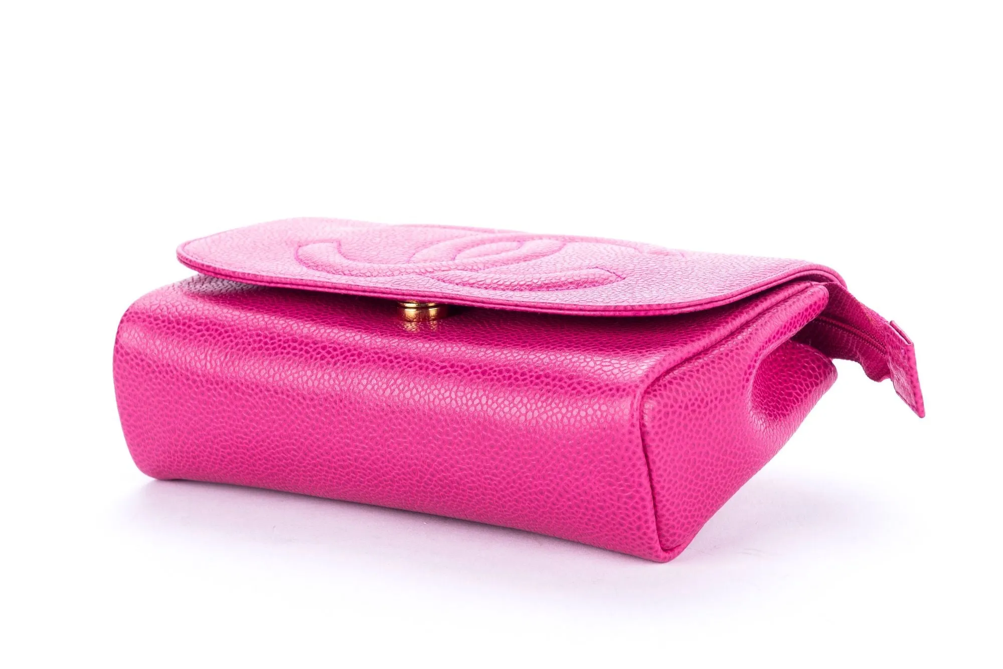 Chanel Timeless Pink Caviar Leather Pouch with Card & Box