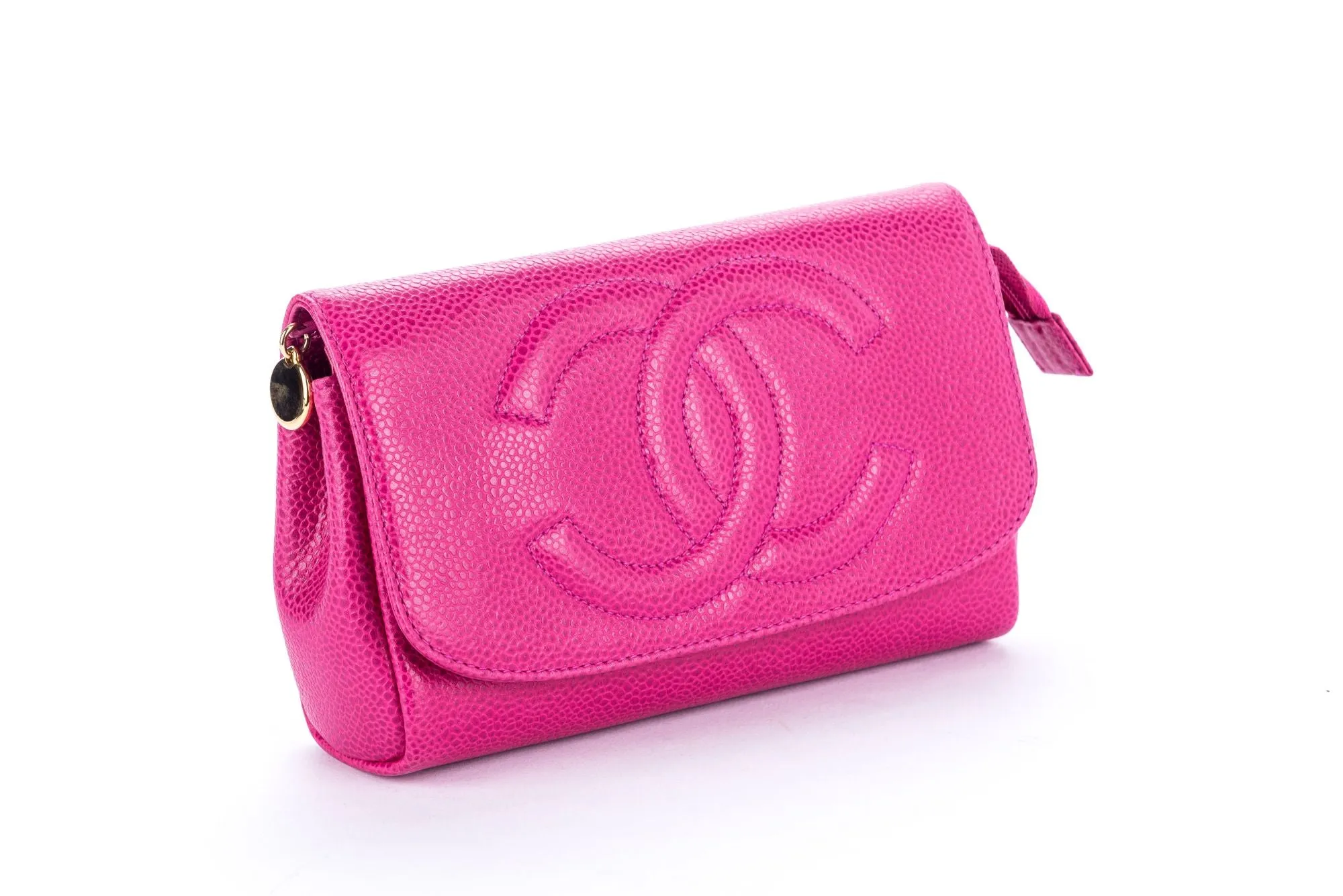 Chanel Timeless Pink Caviar Leather Pouch with Card & Box