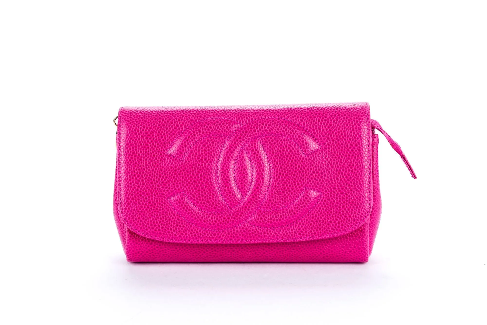 Chanel Timeless Pink Caviar Leather Pouch with Card & Box