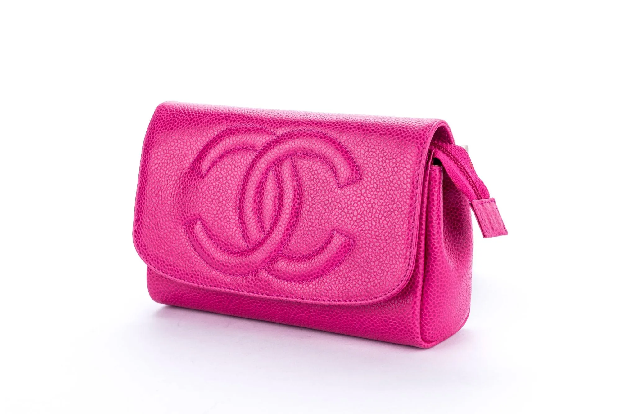 Chanel Timeless Pink Caviar Leather Pouch with Card & Box