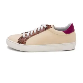 Collodi - Cream with Fuchsia and Pattern Leather Trim Sneaker