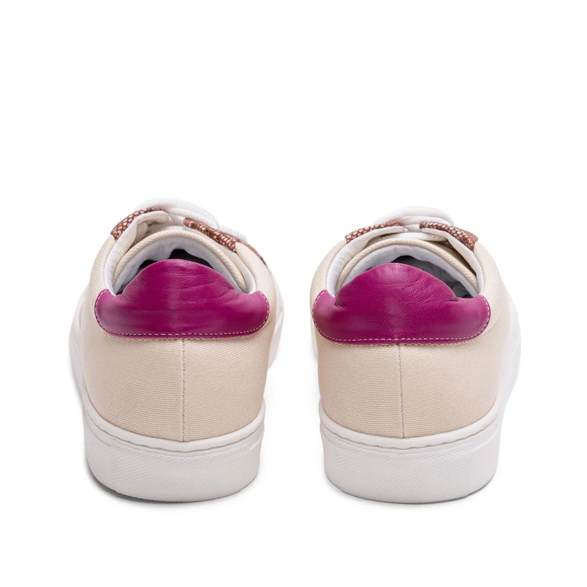 Collodi - Cream with Fuchsia and Pattern Leather Trim Sneaker