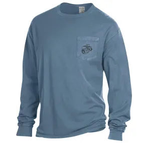 Comfort Wash EGA Saltwater Blue Long Sleeve Pocket Tee