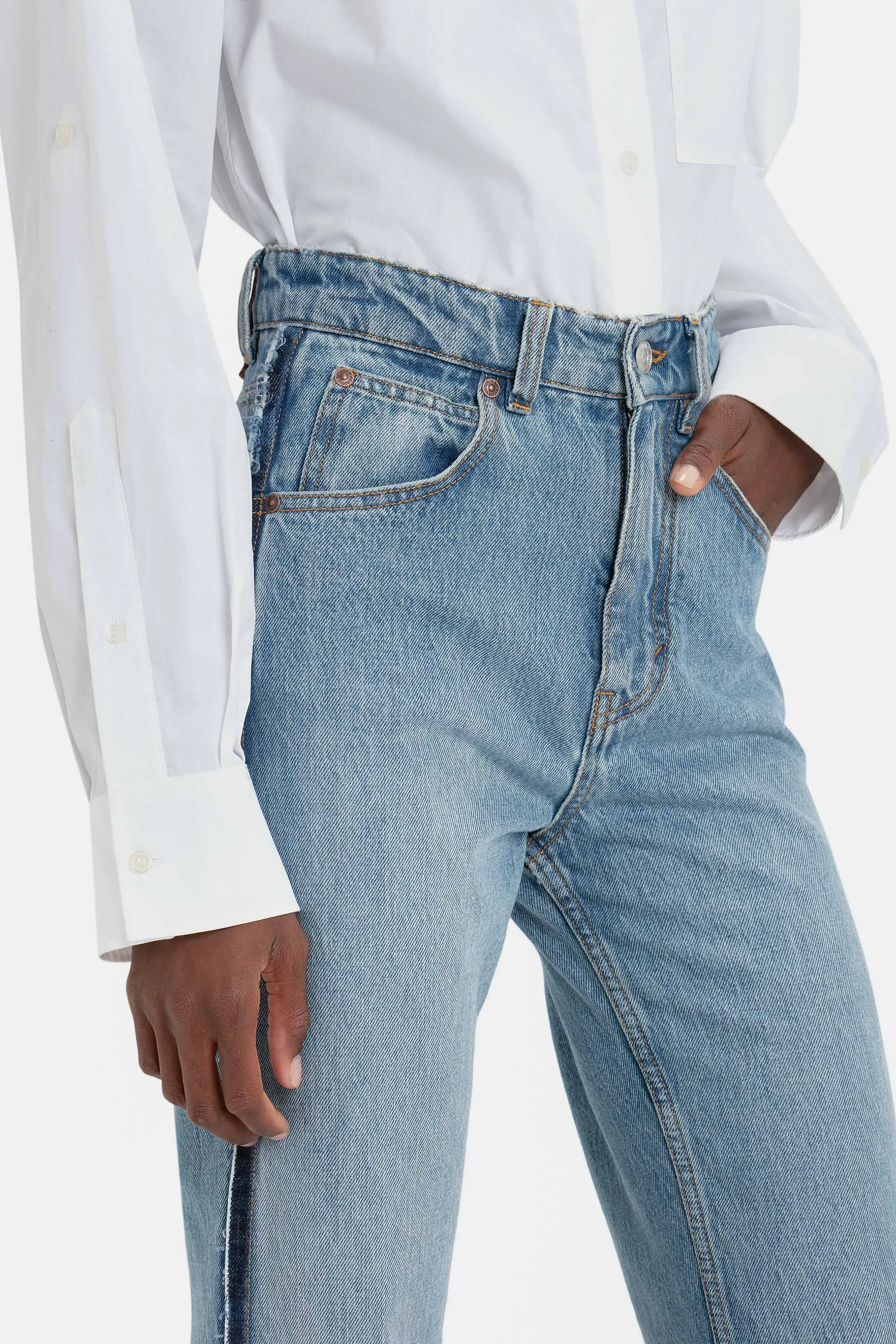 Cropped Patch Pocket Shirt In White