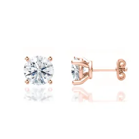 DOVE - Round Moissanite 18k Rose Gold Donut Basket Stud Earrings