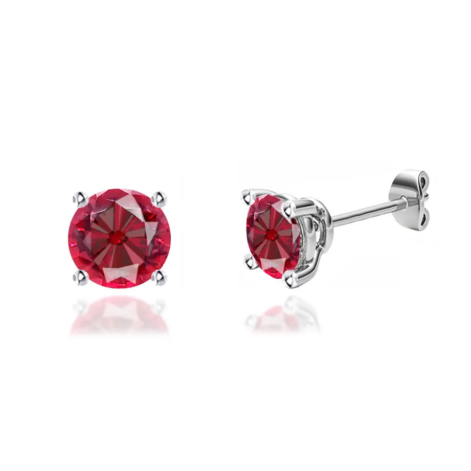 DOVE - Round Ruby Platinum Stud Earrings