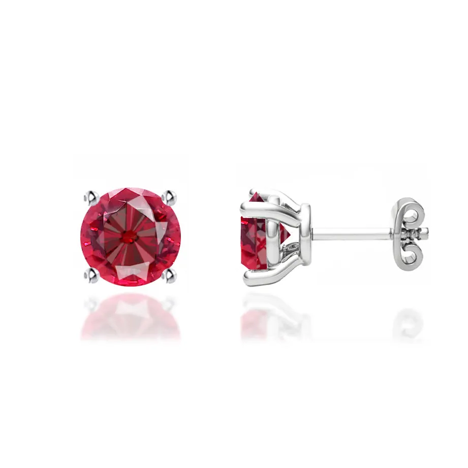 DOVE - Round Ruby Platinum Stud Earrings