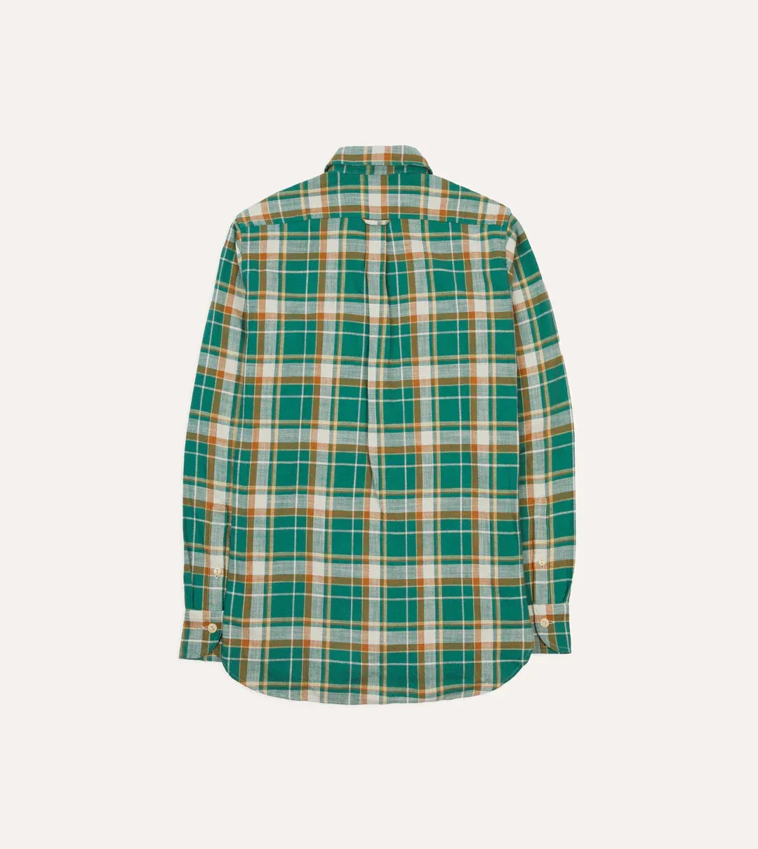 Drake's Checked Slub Cotton Two Pocket Work Shirt / Green