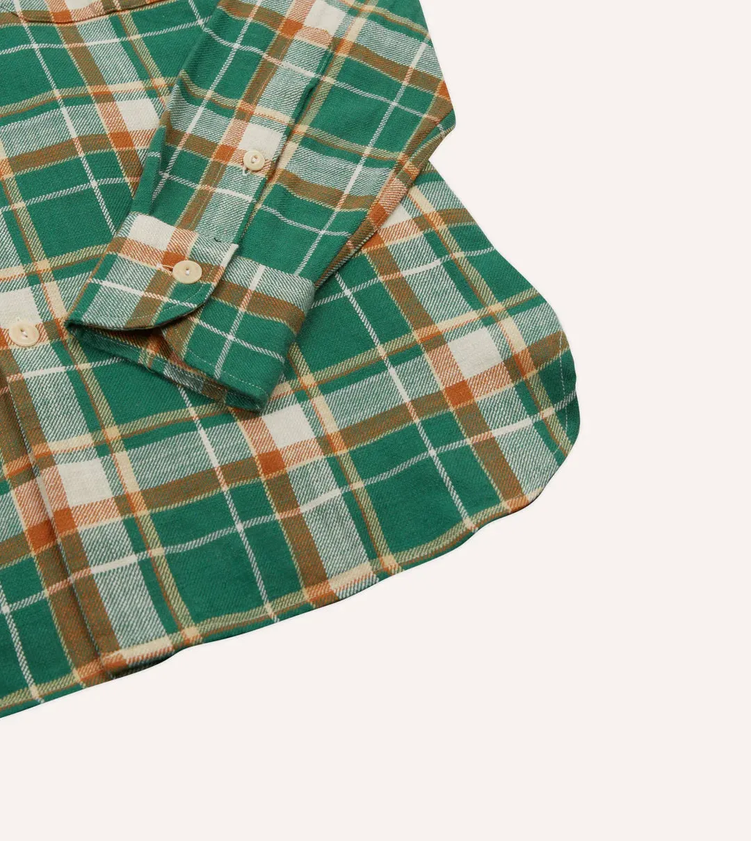 Drake's Checked Slub Cotton Two Pocket Work Shirt / Green