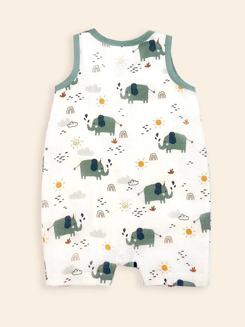 Elephant Sleeveless Short Romper (Organic Muslin)