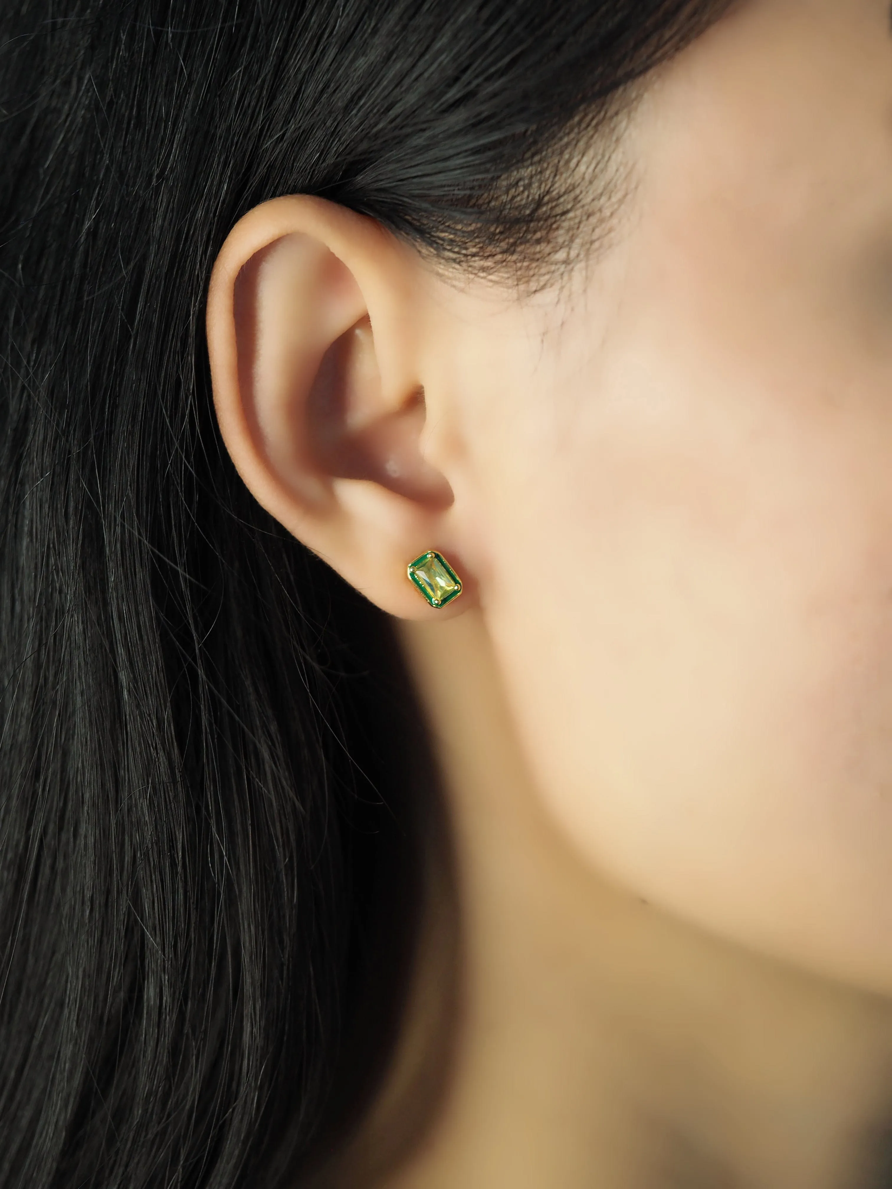 Enamel CZ Baguette Studs