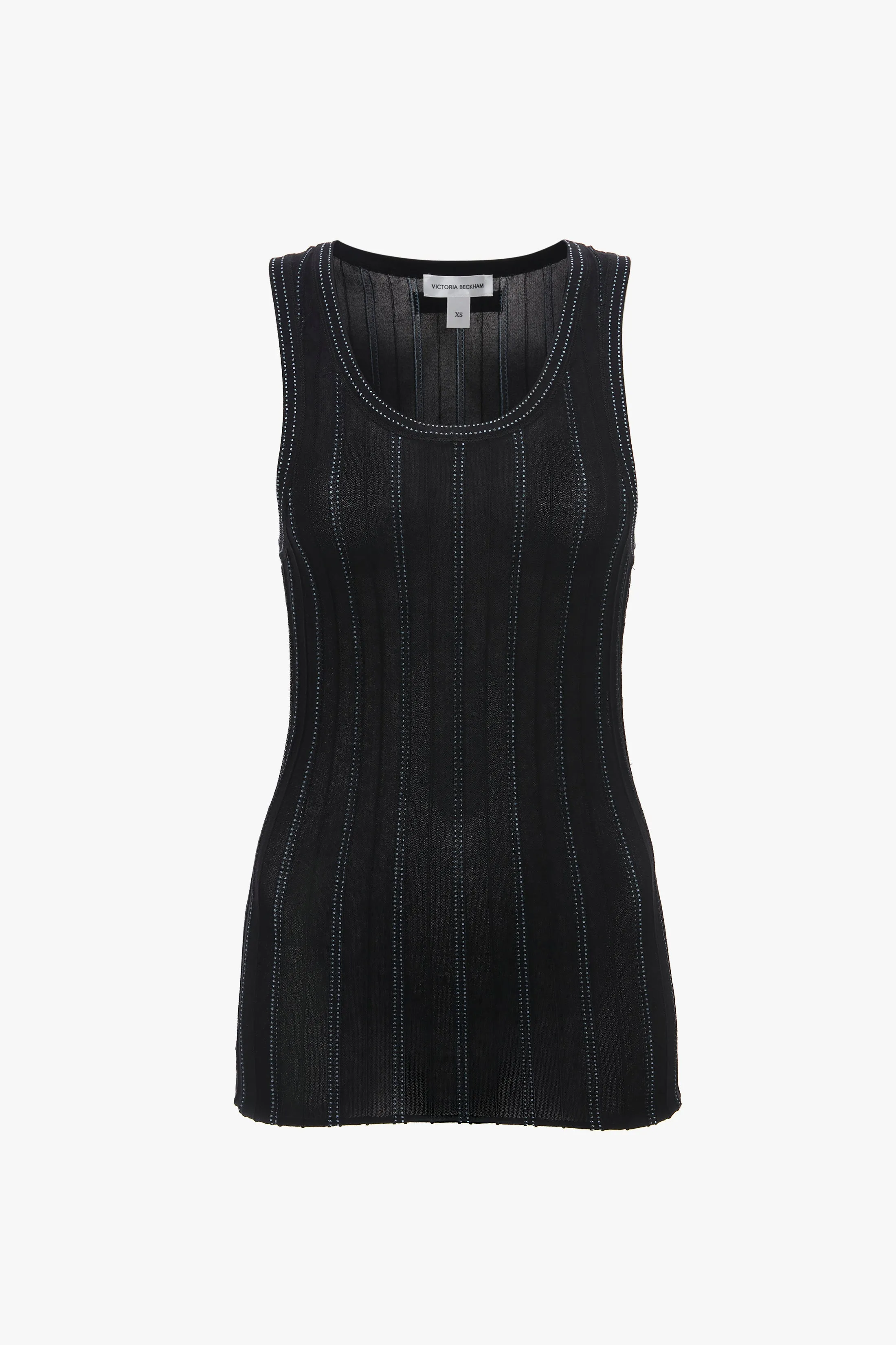 Fine Knit Vertical Stripe Tank In Black-Blue