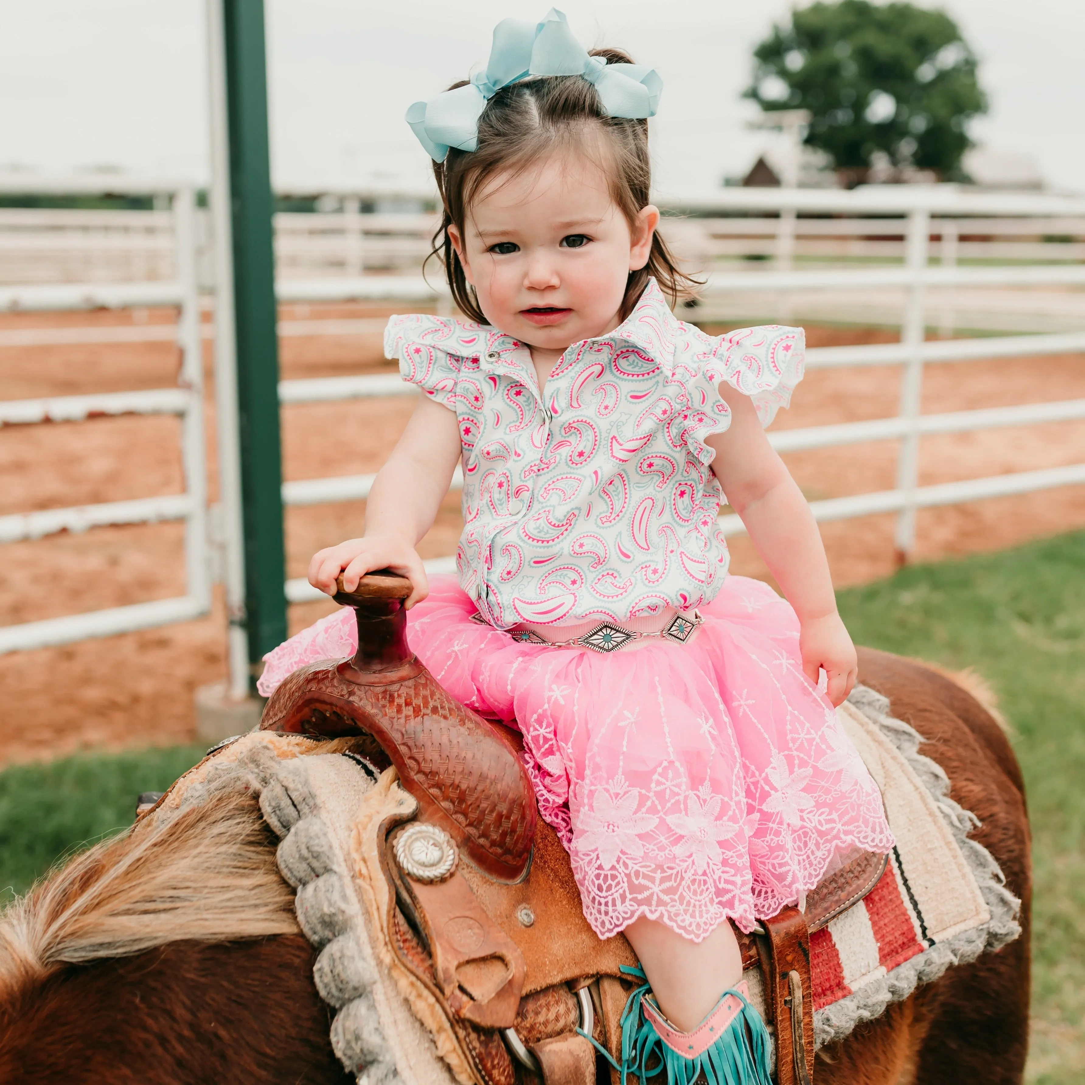 Girl's Shea Baby Paisley Ruffle Snap Shirt & Onesie