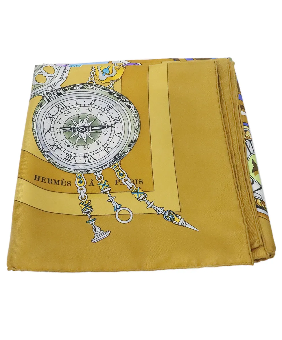 Hermes Mustard Yellow Silk Print Scarf