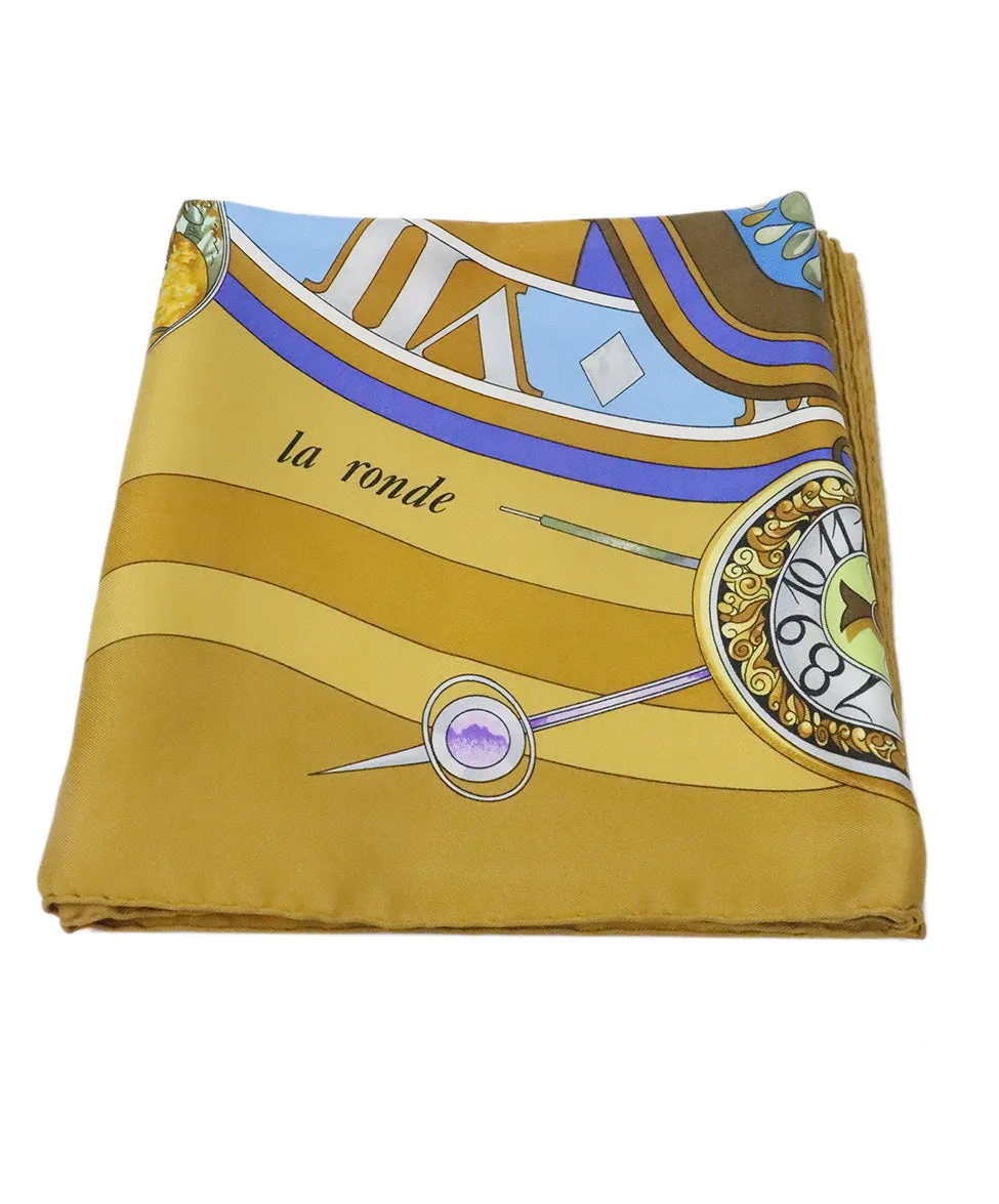 Hermes Mustard Yellow Silk Print Scarf