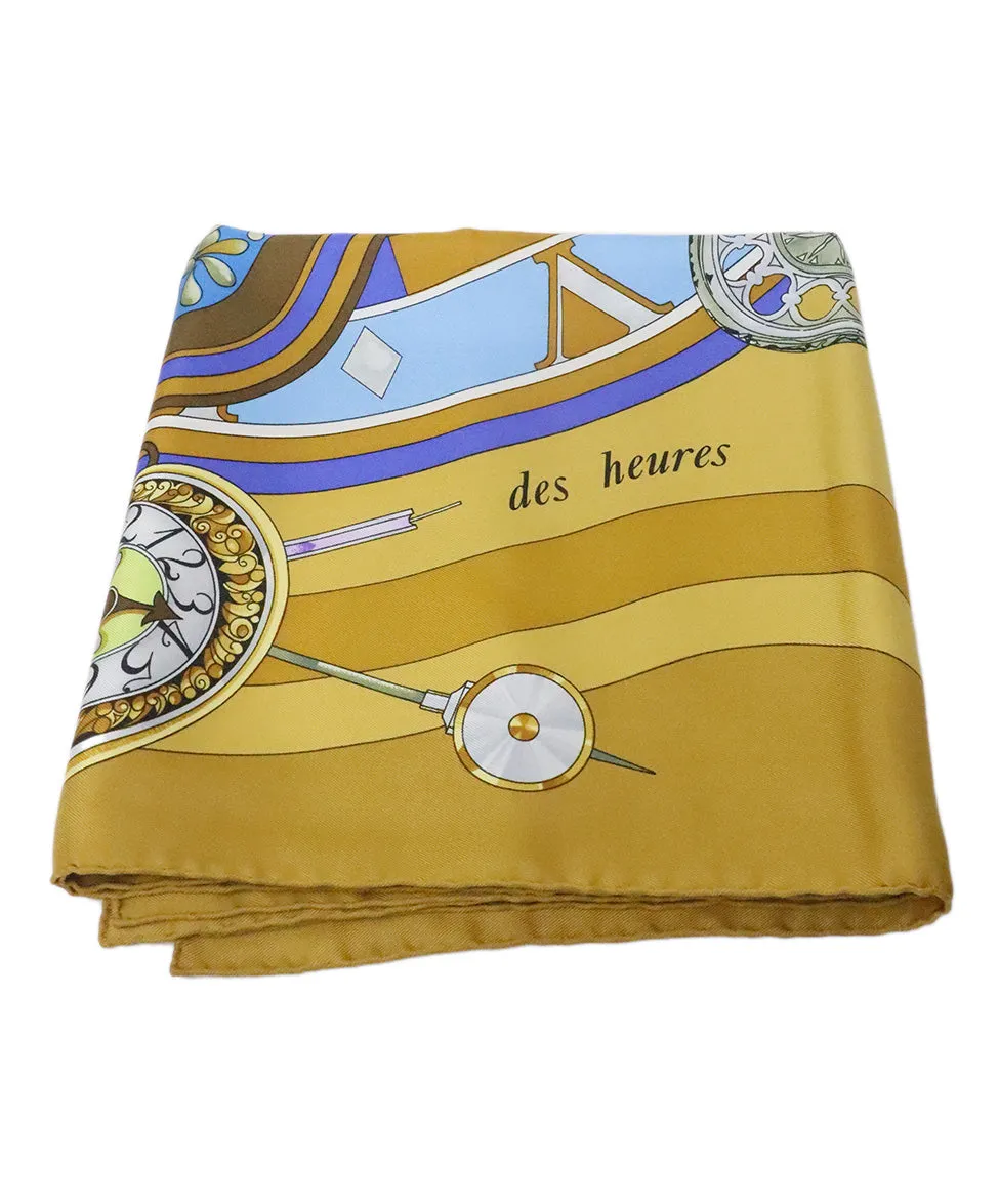 Hermes Mustard Yellow Silk Print Scarf