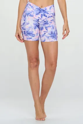 Lilly - Watercolor Botanical  - Cross Over Shorts w Pocket 5" (High-Waist)