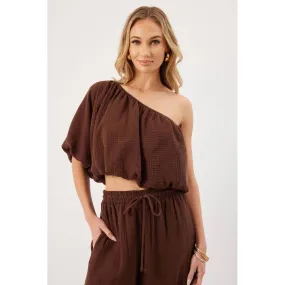 Lina Chocolate One Shoulder Top