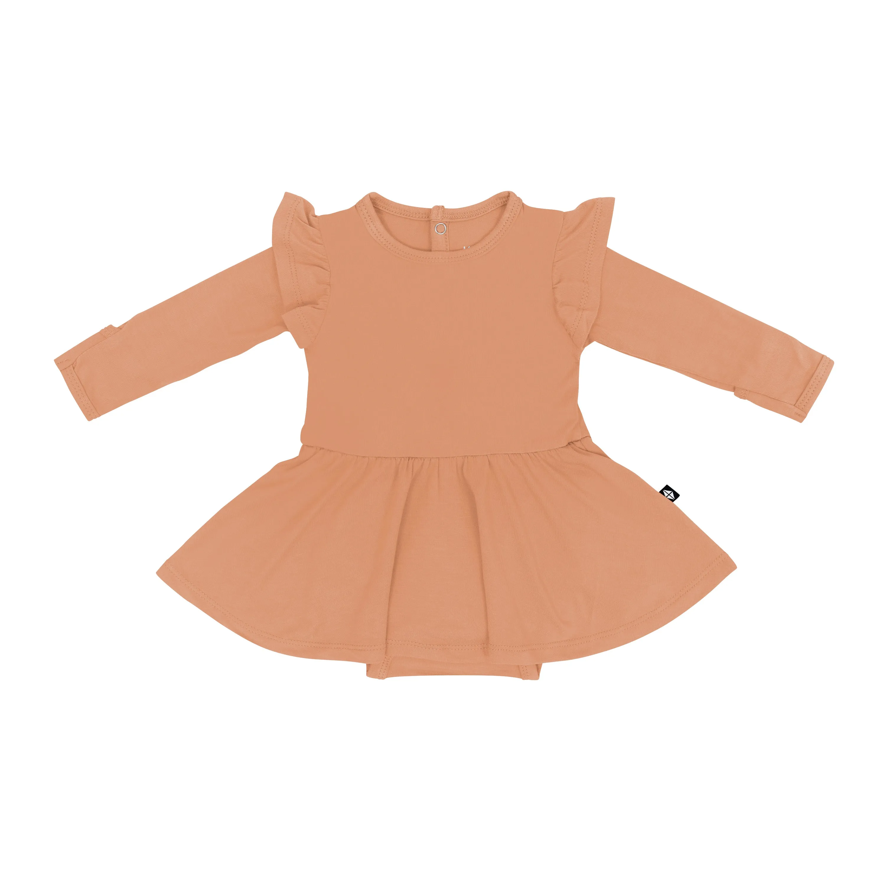 Long Sleeve Twirl Bodysuit Dress in Apricot