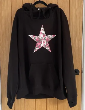 Luxury Cowl Neck Pink Camo Star Hoodie - Black