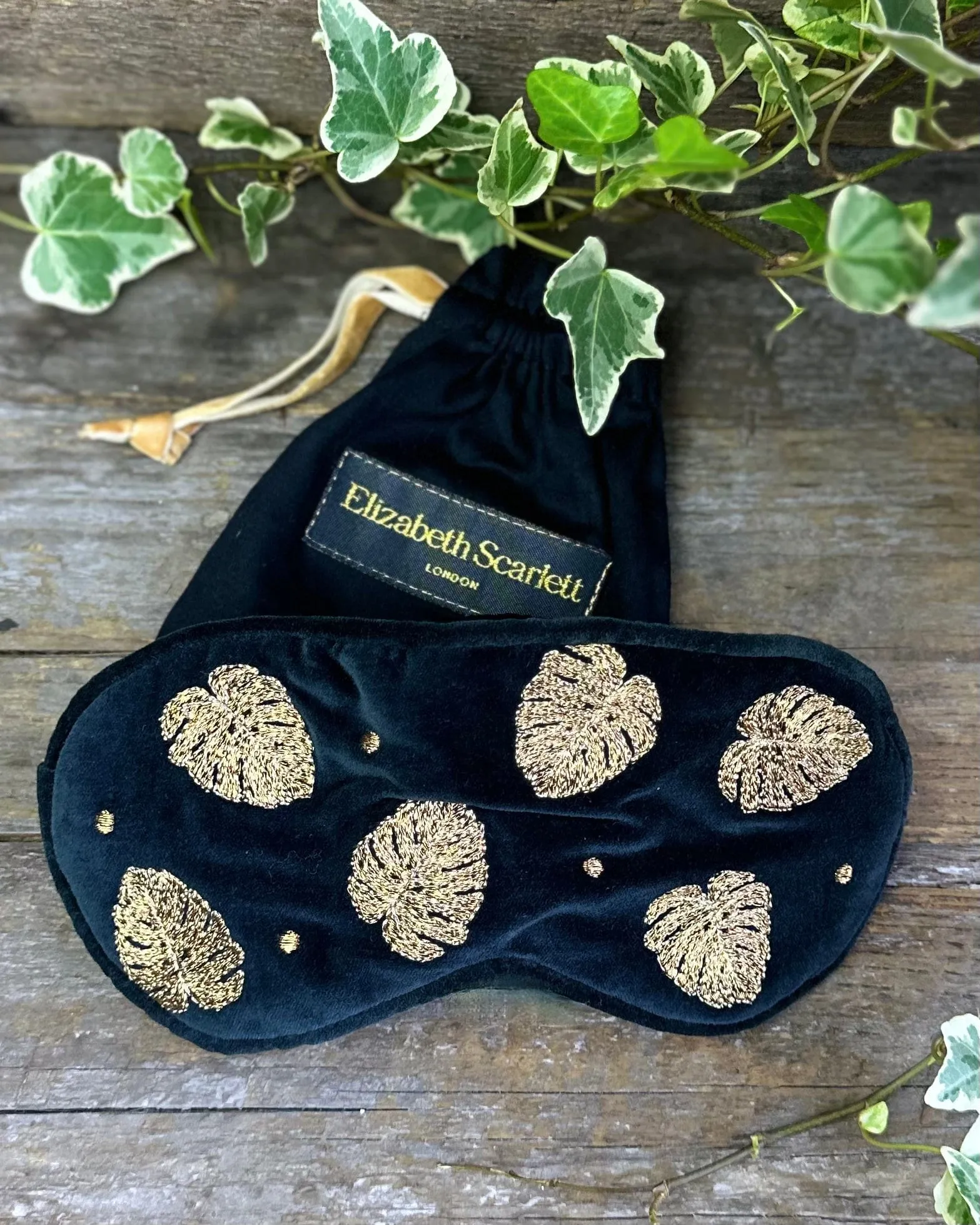 Luxury Velvet Palm Leaves Eye Mask - Charcoal