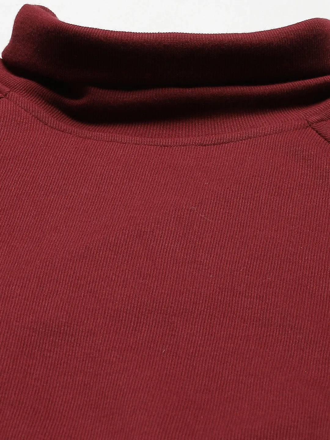 Maroon Rib Turtle Neck Raglan Sweat Top