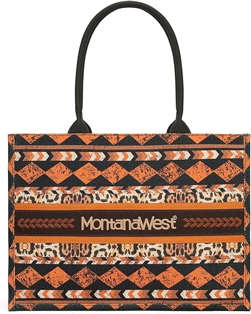 MW01G-8119  Montana West Boho Ethnic Print Concealed Carry Wide Tote Leopard