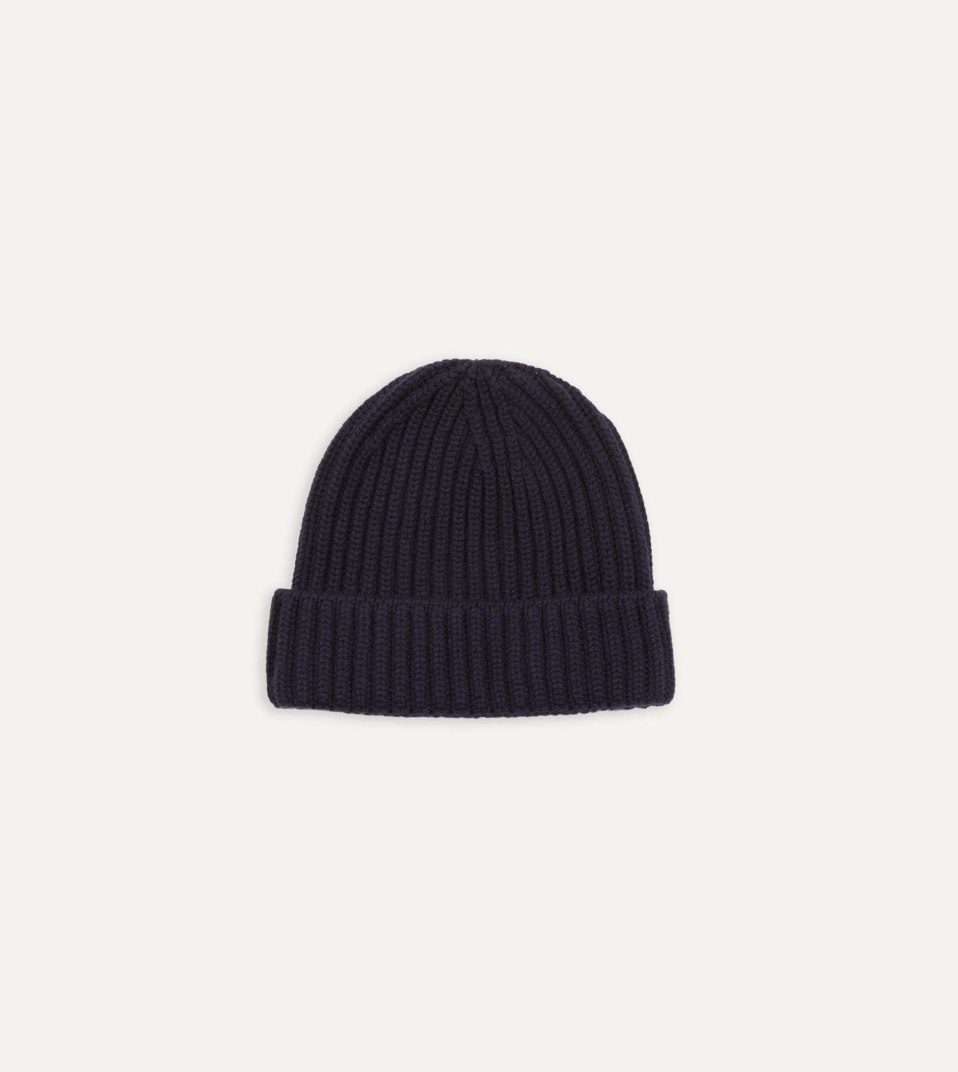 Navy Cashmere Ribbed Knit Cap