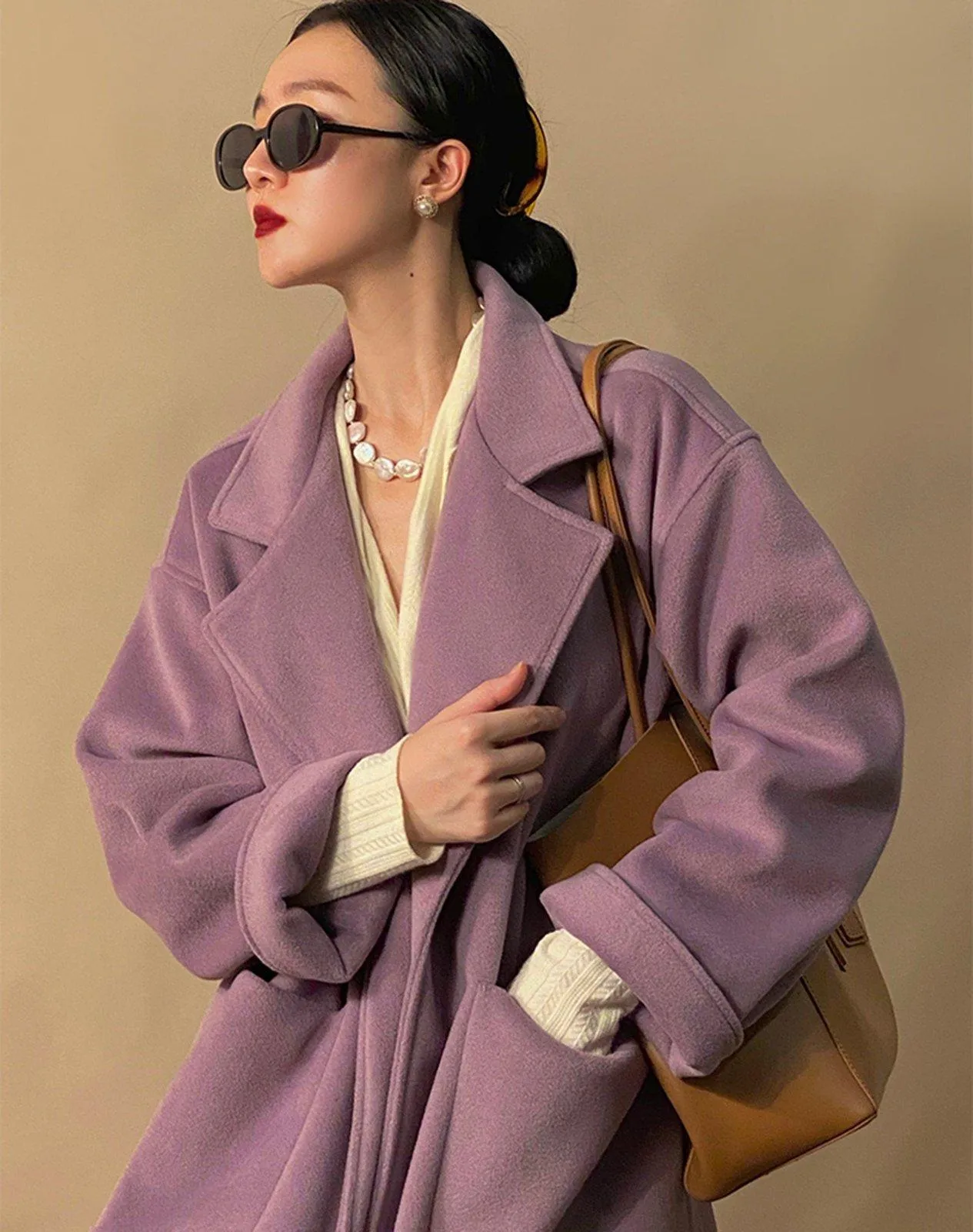 Notched Collar Wool Blend Coat