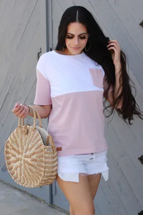 Nursing Pocket T-Shirt - Hidden Zipper - Pink/White POCKET